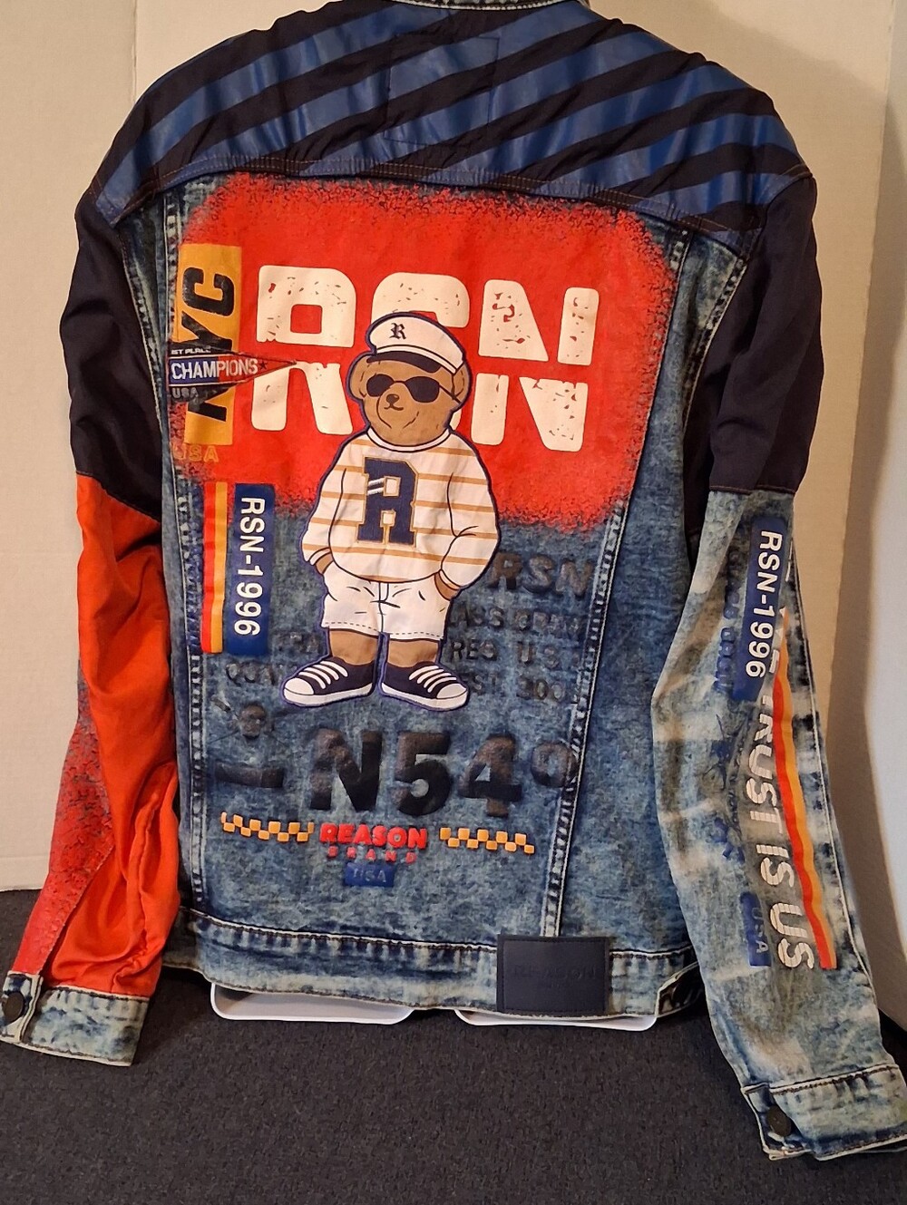 Men's Multicolor Patchwork REASON Denim Jacket - Casual Explorer  XL COASTAL - Picture 2 of 9